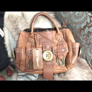 Large Beige Leather Betsey Johnson Bag Purse